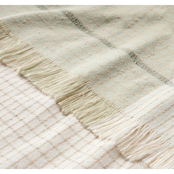 Hearth & Hand Woven Throw Blanket – Tan Green Colorblock – 50”x60” NWT - Picture 4 of 7